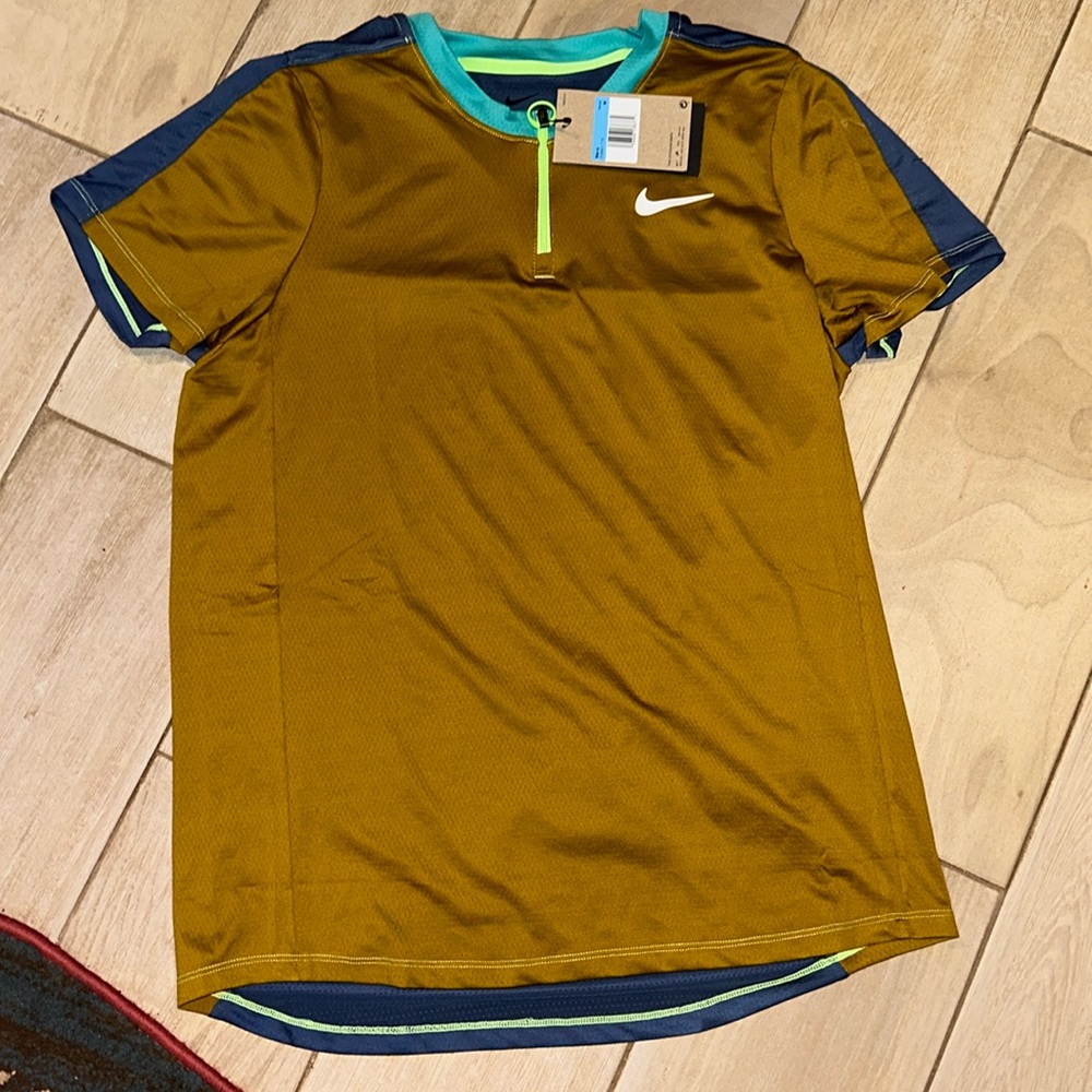 Nike Court Advantage 1/4 Zip Tennis Shirt Gold Blue DD8321-716 Men’s Size Medium